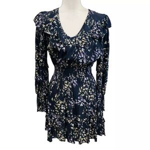 FRENCH CONNECTION Womens Birgin Colette Eco Crepe Ruffle Tiered Dress Navy NWT